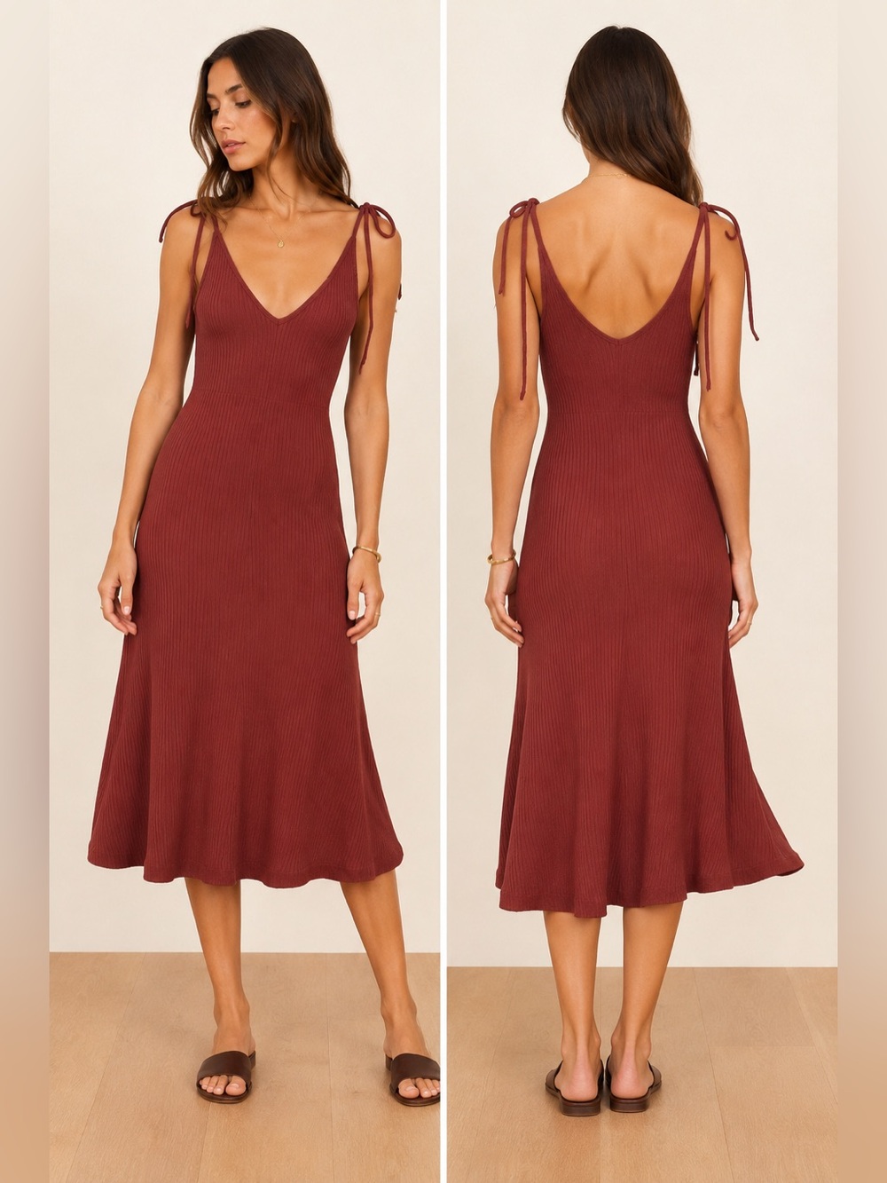 New! Reformation Shandy Ribbed Knit Tie Strap Midi Dress 🥀 Large - Picture 1 of 6
